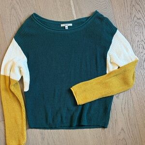 Colorblock Sweater in Teal, White, and Yellow